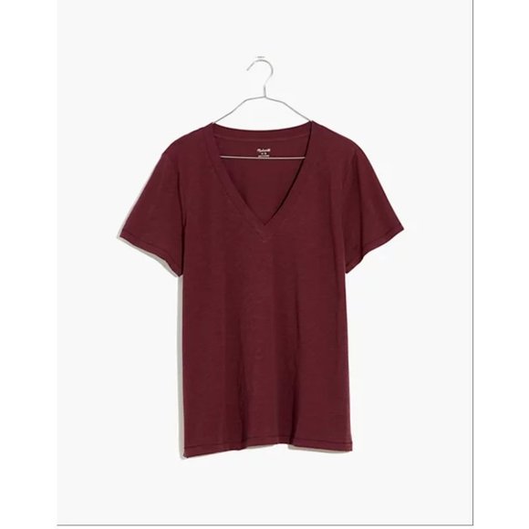 NEW Madewell Softfade Cotton V-Neck Relaxed T-Shirt Dusty Burgundy, Size X-Small - Picture 5 of 6